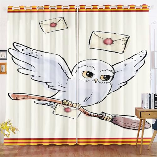 KIDSLOVE Eule Verdunkelungsvorhang-Set Für Schlafzimmer 3D-Druck Cartoon Eule Vorhänge Für Kinderzimmer Schiebegardine Blickdicht Für Dekoration Wohnzimmer (4,280x245cm(BxH)/ 140x245cmx2)