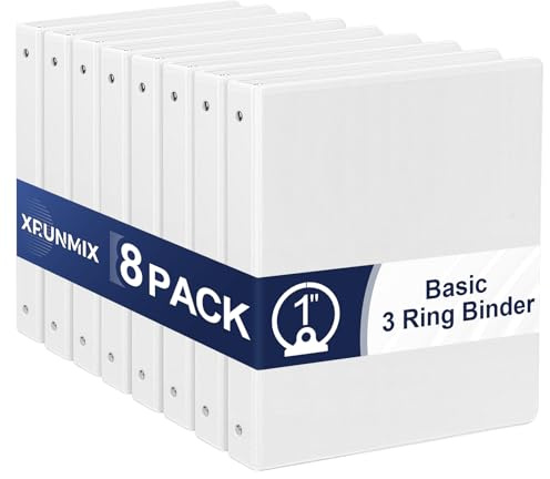 1-Inch 3-Ring-Binder with Pockets, 1'' Basic Binders 1-inch View Round Binders Holds 200 Sheets US Letter Size 8.5'' x 11'' - Bundle Packs Perfect for Home, Office, and School (1-inch)