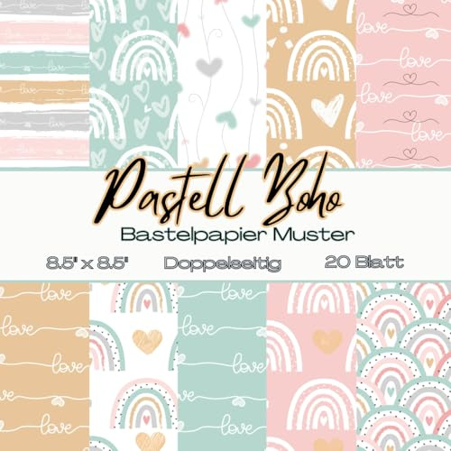 Bastelpapier Muster Boho: Scrapbooking Papier Baby Unisex | 20 Blatt, Doppelseitig I Für Origami, Decoupage, Karten Herstellung Für Geburt, Taufe | Dekoratives Bastelpapier Braun, Beige, Blau, Pink