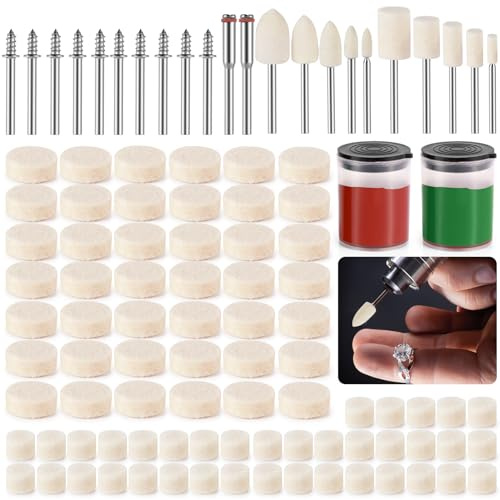 Annickee 154Pcs Polishing Buffing Wheel,Wool Felt Polishings Wheel | Metal Polishing Kit with 1/8 Shank, Buffing Pads for Drill, Rotary Tool Accessories for Metal Jade Glass Grinding
