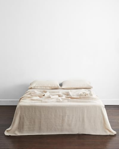 Bed Threads - Linen Flat Sheet - 100% French Flax Linen - 170 GSM - Luxury & Eco-Friendly - Breathable, Durable & Ultra-Soft - Single Flat Top Sheet Only - Machine Washable - Full/Queen - Oatmeal