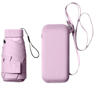 QUINTRA Mini-Reise-Sonnenschirm für Geldbörse mit Etui, Kleiner kompakter Regenschirm, leicht, tragbar, Winddicht, für Damen, Herren, Outdoor-Zubehör für unterwegs (F, one Size)