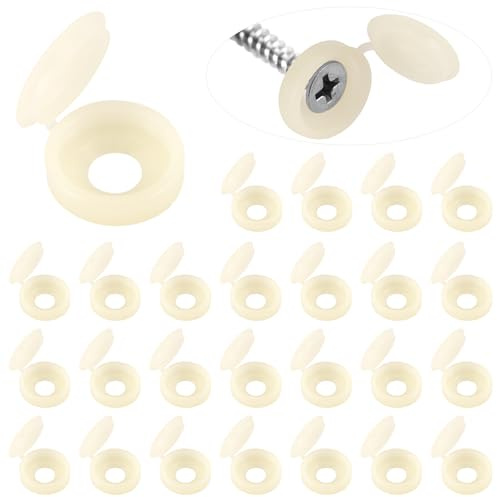 Lot de 100 cache-vis en plastique avec charnière PEUTIER, couvercles de vis avec charnière, cache-vis rabattables, couvercles de vis à rabat pour la protection des têtes de vis (couleurs crème)