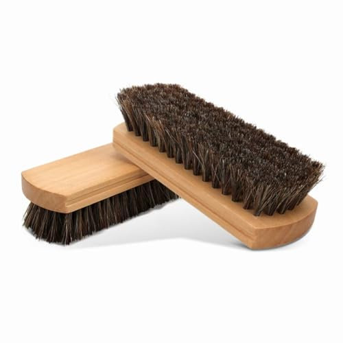 Biglumin spazzola scarpe - Spazzola per scarpe in crine, Spazzola per lucidare la pelle, Spazzola per la pulizia con manico in legno, Adatta per scarpe, seggiolini auto, pelle. (confezione da 2)