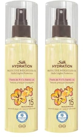 Hawa-Iian Tropic Silk Hydration, Dry Oil Mist Spray, Protective Weightless Oil, Lightweight Sunscreen, Non-Greasy, UVA & UVB Protection, SPF-15, 150ml (2PCS)