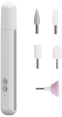 Meichoon Elektrisches Nagellackierset mit LED-Füllerlicht 5 Ersatzköpfe Einstellbare Geschwindigkeit zum Peeling, Polieren und Entfernen von Nägeln NL33 Weiß