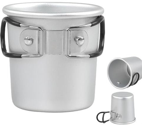 Faltbarer Campingbecher aus Aluminiumlegierung, Wasserbecher mit klappbarem Griff, Campingbecher, ultraleichter und kompakter Outdoor-Trinkbecher für Reisen, Picknick, Wandern, Rucksackreisen, 150 ml