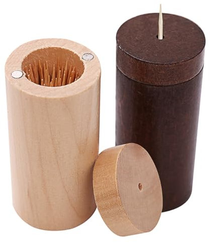 AOOPOO Zahnstocherhalter, 2 Stück Zahnstocherbox aus Holz mit Deckel, Zahnstocherspender Tragbarer Zahnstocher Box Behälter für Zahnstocher für Heim Tisch, Küche, Restaurant, Hotel