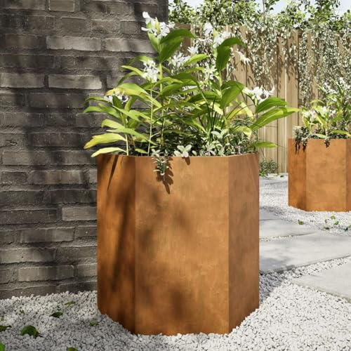 Gecheer Fioriera da Esterno Esagono 46x40x45cm in Acciaio Corten - Aiuola e Letto Rialzato da Giardino per Orto L851121