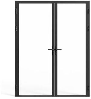 Vente-unique - Bloc porte réversible à deux battants en aluminium et verre trempé - 2 x H204 x L83 cm - Noir - LOXTON