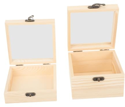 BESTYASH Lot De 2 Boîtes De Rangement En Bois Avec Couvercle Transparent Petite Boîte Cadeau Pour Bijoux Souvenirs Mariage Et Fête 4.72X4.72X1.97 in