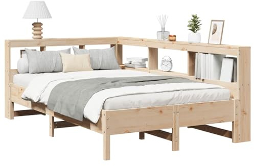 vidaXL Massivholzbett mit Regal ohne Matratze 140x190 cm Kiefernholz, Holzbett mit Regal, Massivholzbett mit Regal, Bett, Holzbett mit Bücherregal