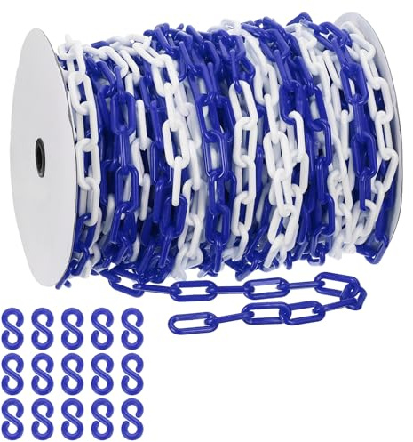 PATIKIL Cadena de plástico azul/blanco, 164pcs 8mm Cadena de barrera de seguridad de plástico grande Larga para control de multitudes, estacionamiento, cerca