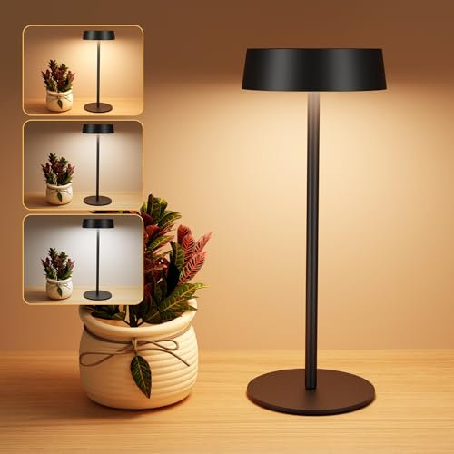 Suright Lampada da Tavolo Senza Fili, 3 Modalità Colore, Luminosità Regolabile, Lampada da Comodino Ricaricabile a USB-C e Energia Solare, IP65 Impermeabile per Uso Interno ed Esterno
