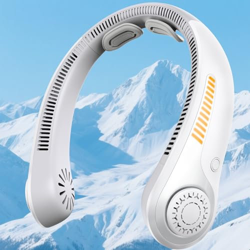 AUIIAH Ventilatore da collo portatile ricaricabile indossabile ventilatore personale soffiare aria fredda, 5 velocità, batteria USB-C, dispositivo di raffreddamento per il collo con fascia per il
