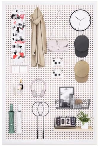 Kit de panneau perforé mural – Panneaux de rangement polyvalents en métal avec crochets pour garage, cuisine et chambre (blanc 100 x 80 x 2,5 cm)