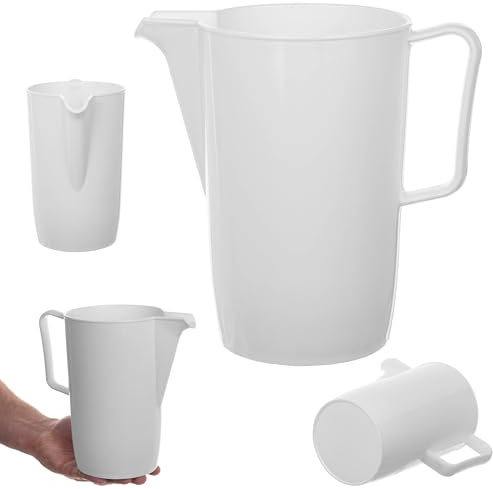 KADAX Krug 2L, Wasserkrug aus Kunststoff, Wasserkaraffe mit Henkel, Karaffe für Wasser & Saft, Wasserkanne, Kanne, Saftkanne, Saftkrug (Weiß, 2 Liter)