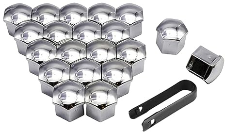 Folpus 20 Fach Auto Rad Lug Nussabdeckungsschutz Deckbedeckungen Staubdichtes Radschraubenbezüge mit Clip Werkzeug, Reifenschraubenkappe Auto Hub Schraube, Silber 21mm