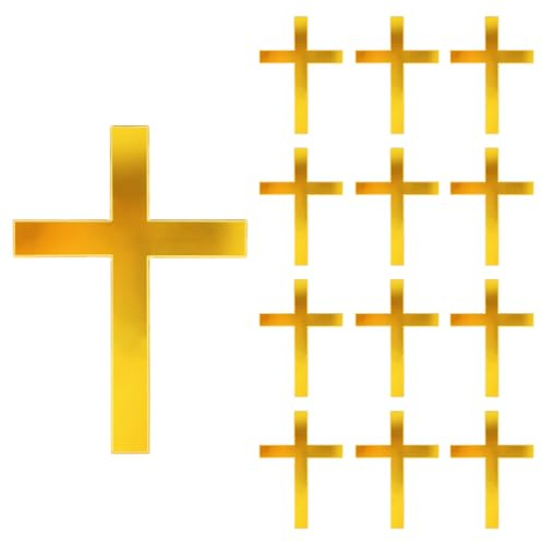 12 Stück Kreuz Tortendeko Taufe, Kuchendeko Kreuz Cake Topper, Cake Topper Kommunion, Gold Deko Konfirmation, Mädchen Junge Torte Firmung Acryl Dekoration, Kuchen Tortenaufleger Goldene Kreuze