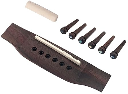 BESPORTBLE Akustikgitarrenbrücke mit 6 Holzdübeln und Knochensattel Gitarrenteil aus Knochen Leicht und Langlebig für Reparatur