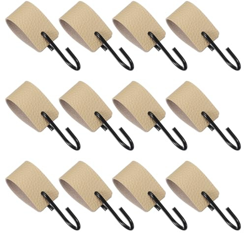 QUARKZMAN 12 Stück PU-Leder S-Haken Multifunktionale S-förmige Haken Beige | zum Aufhängen von Mantel Handtuch Camping Küche Badezimmergriff