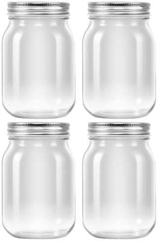 vinlley 4er Set Vorratsgläser 500ml – Glas Aufbewahrungsdosen mit Aluminiumdeckel & Dichtung – Luftdichte Glasbehälter für Küche, Gewürze, Müsli, Kaffee, BPA-frei, 12.8x8.3cm