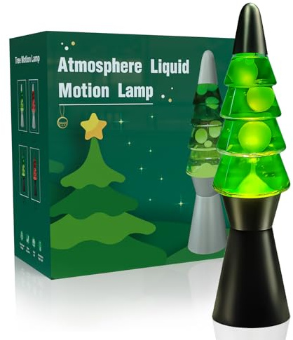 Liquid Motion Lamp Tree Mood Lighting Night Light Green Water & White Wax 13.5 Inch Relaxing Motion Lamp with Bulb for Kids & Adults Small Novelty Table Lamp for Christmas Decorations Indoor, Black