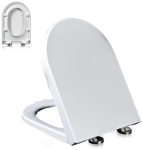 Copriwater con Chiusura Ammortizzata, Sedile WC Forma di D/U, Tavoletta WC con Cerniere Regolabili e Funzione di Sgancio Rapido, Facile da Pulire, Coperchio WC Bianco in PP, 02B, 42x33cm