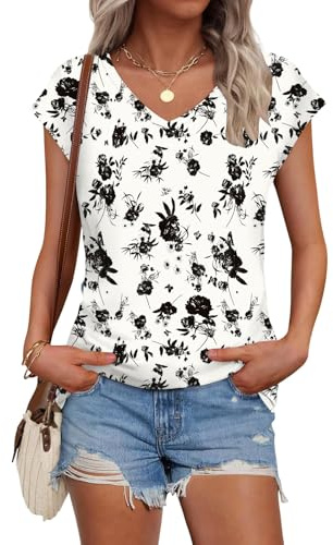 Cuptacc T Shirts for Women Summer V Neck Cap Sleeve Tops Business Outfit | Short Sleeves, Loose‑Fit, Lightweight & Breathable Fabric, Suitable for Everyday Wear, Elegant Casual Design