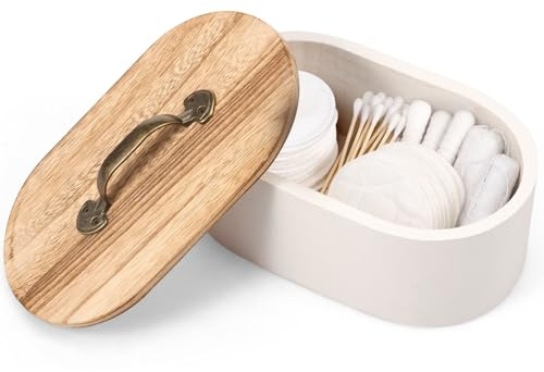 AULSAM Wattestäbchen Behälter & Wattepadspender, Badezimmer Zubehör | Holz Aufbewahrungsbox Hygieneartikel mit Deckel, Beweglich Feminin ProduktVeranstalter