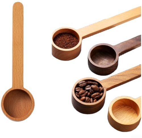 CashMuch Cuillère à café en noyer noir et bois de hêtre – Cuillère doseuse pour grains de café, café moulu, lait en poudre, ingrédients secs (10 g)
