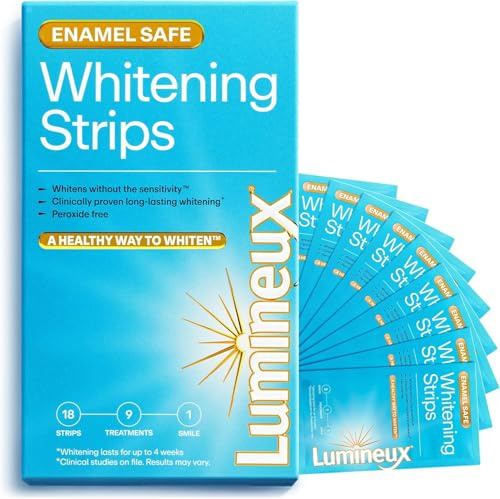 Lumineux Tiras blanqueadoras – 18 tiras (9 aplicaciones) – Tiras blanqueadoras sin peróxido – Protege el esmalte dental – Para dientes sensibles – Desarrollado por dentistas