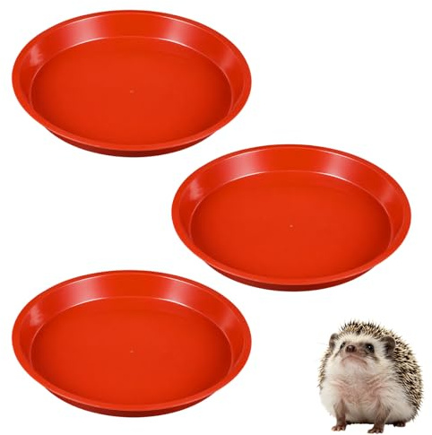 Hedgehog Feeding Station 3 Pack, 14 cm Red Hedgehog Water Bowl | Low Profile Design, Wet And Dry Food Use, Easy Pet Access, Indoor And Outdoor Placement, Rounded Smooth Edges