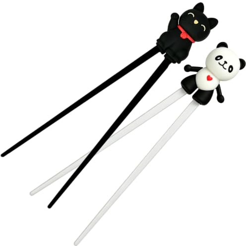 2 Pairs Training Chopsticks Set, Panda&Lucky Cat Chopsticks for Beginners