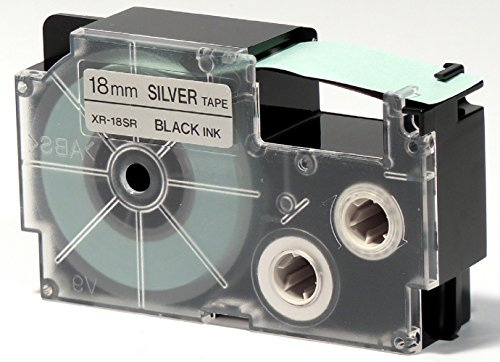 CASIO XR-18SR1 Beschriftungsband 18 mm für Labelprinter, Schwarz auf Silber | Bandbreite 18 mm; Druckfarbe Schwarz, Bandfarbe Silber; passend für CASIO Labelprinter.