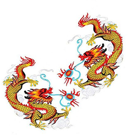 Ximkee 1 Paar chinesische goldene Drachen-Stickerei-Applikationen zum Aufnähen oder Aufbügeln