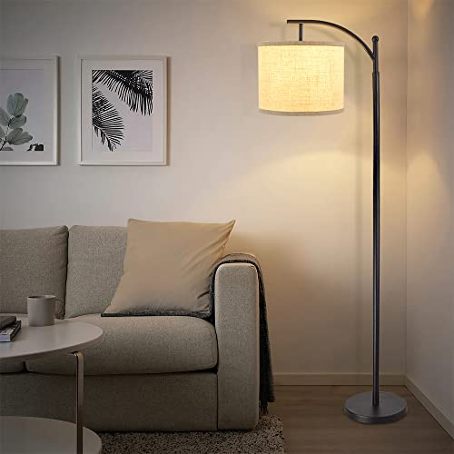 DLLT Golvlampa retro golvlampa av metall med fotströmbrytare, 3 000 K varmvit vintage linnelampskärm, ögonskydd, lä för vardagsrum, studio, sovrum, arbetsrum (inkl