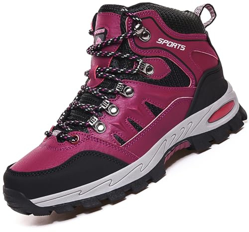 VTASQ Chaussures de Randonnée Antidérapantes pour Hommes Femmes Bottes Chaussures de Trekking Respirant Chaussure de Marche Rose Rouge 42EU