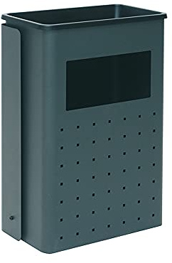OFITURIA® Papelera para Exterior con Cenicero Metálica Capacidad 30 litros Color Oxidón Perforada Anclaje a Pared Mecanismo Descarga Abatible