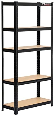Rhino Racking - 5 Tier Heavy-Duty Garage Shelving Unit - Black Storage Shelves - 150x75x30cm - 200kg Load Weight Per Shelf - 1000kg Per Unit - Shed Shelving