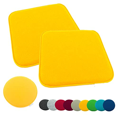 heimtexland ® 2er Pack Sitzkissen Filz Stuhlkissen Bodenkissen Polster Stuhlauflage Indoor Outdoor Kissen eckig Typ631 Filzkissen senfgelb 35x35 cm 2 Stück