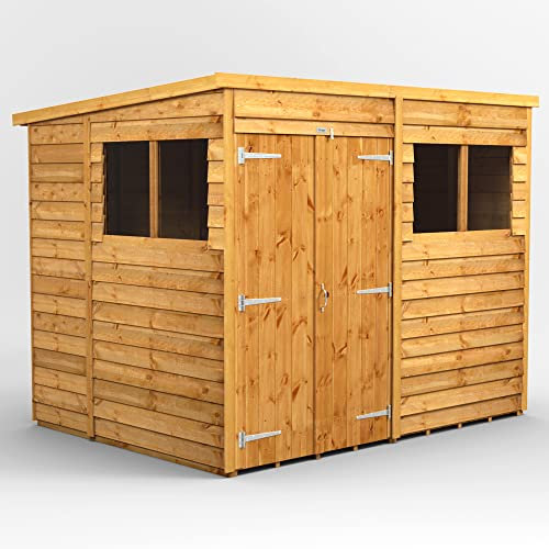 Powersheds High Grade Premium Pent Overlap Wooden Shed with Double Door, Security Features, Door & Window Flexibility, made from Extra Thick Timber