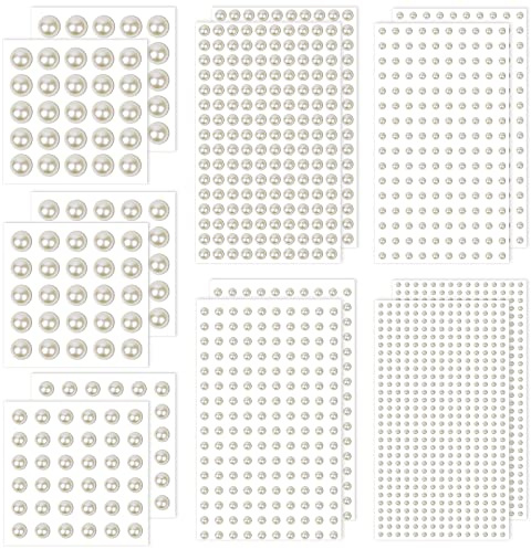 7 Sizes Self Adhesive Hair Pearl Stickers, Cridoz 2032 Pieces Stick on Pearls gems Sticker for Hair, Face, Makeup, Eye, Nail, Crafts