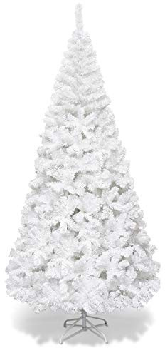 LIFEZEAL Künstlicher Weihnachtsbaum, Tannenbaum Material PVC, Kunstbaum mit Zweigen dicht, inkl. Stahlständer, Christbaum für Zuhause Büro, Weiß (210 cm)