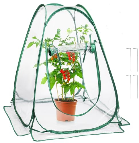 Lyellfe Pop Up Greenhouse Cover, PVC Mini Greenhouse with Nails, 28 x 28 x 34 Clear Portable Backyard Gardening Flower Sunshine Tent Room for Indoor Outdoor Plant, Cold Frost Protector