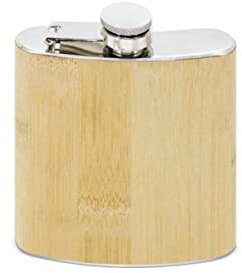 Lote de 2 Elegantes Petacas de Metal Bambú Personalizables en Caja de Regalo. Recuerdos y Complementos. Regalos Originales. Detalles de Bodas, Comuniones, Bautizos, Cumpleaños. DK