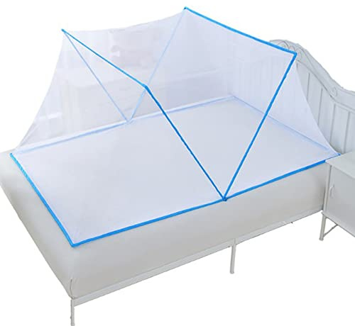 CUTTE Zanzariera Pieghevole Tenda a Baldacchino per Letto Estivo Camera da Letto Antivento per Bambini e Adulti Tende a Rete per Letto da Singolo a King Size,Blue,190x160x80cm