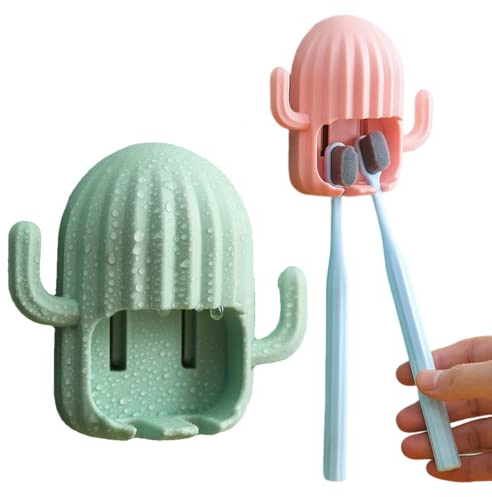 Porta Di Spazzolino Da Denti a Parete Montata Graziosa Porta Da Denti Spazzolino in Plastica Durevole Porta Di Spazzolino Da Denti Da Denti (rosa/verde) 2 Pcs