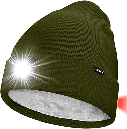 ATNKE Unisex 8 LED Mütze mit Licht,Wiederaufladbare USB Rot Blinkendes Alarm Rücklicht Laufmütze Lampe Winter Warme Gefüttertes Fleece Stricken Mütze für Herren und Damen Geschenke