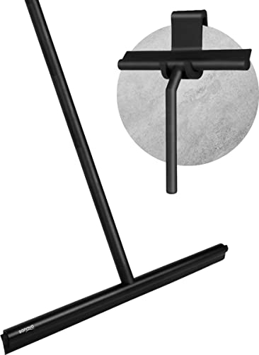Sanova Luxus 2 in 1 Silikon Abzieher Boden & Duschabzieher Schwarz - 136 x 40 cm - Duschwand Abzieher Dusche mit Stiel & Halterung - Wasserabzieher Wasserschieber Bodenabzieher - Badezimmer Zubehör
